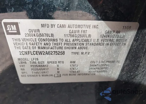 2010 Chevrolet Equinox Ls из США, поврежденный, VIN 2CNFLCEW2A6275258